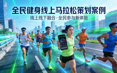 全民健身线上马拉松策划案例封面 - 众多跑者在城市道路上参加马拉松比赛